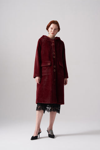 Çıt Çıt Detaylı Cepli Angora Kaban - bordo