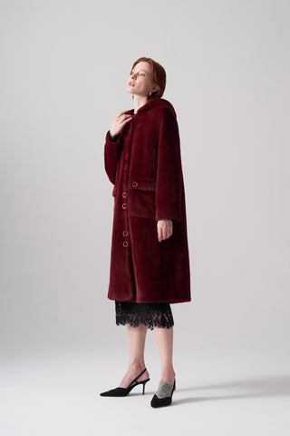 Çıt Çıt Detaylı Cepli Angora Kaban - bordo