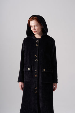 Çıt Çıt Detaylı Cepli Angora Kaban - siyah