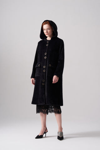 Çıt Çıt Detaylı Cepli Angora Kaban - siyah