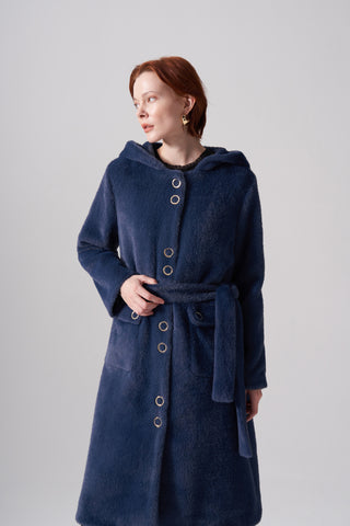 Çıt Çıt Detaylı Cepli Angora Kaban - indigo