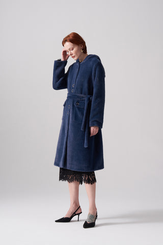 Çıt Çıt Detaylı Cepli Angora Kaban - indigo