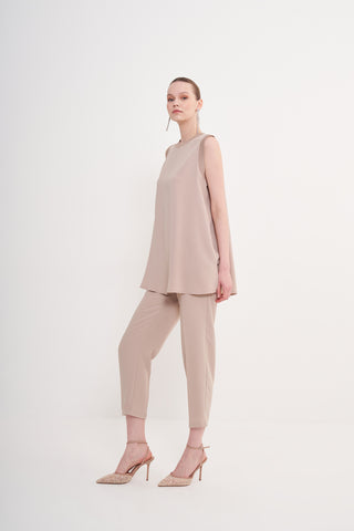 Sıfır Kol Triko Detaylı Pantolonlu Takım İçlik - bej