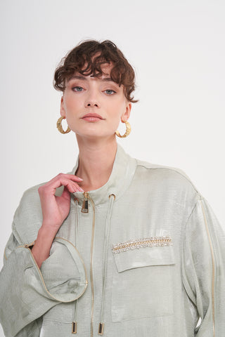 Önü Fermuarlı Cep Taş İşleme Detaylı Takım - mint