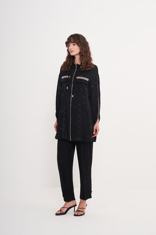 Önü Fermuarlı Cep Taş İşleme Detaylı Takım - siyah