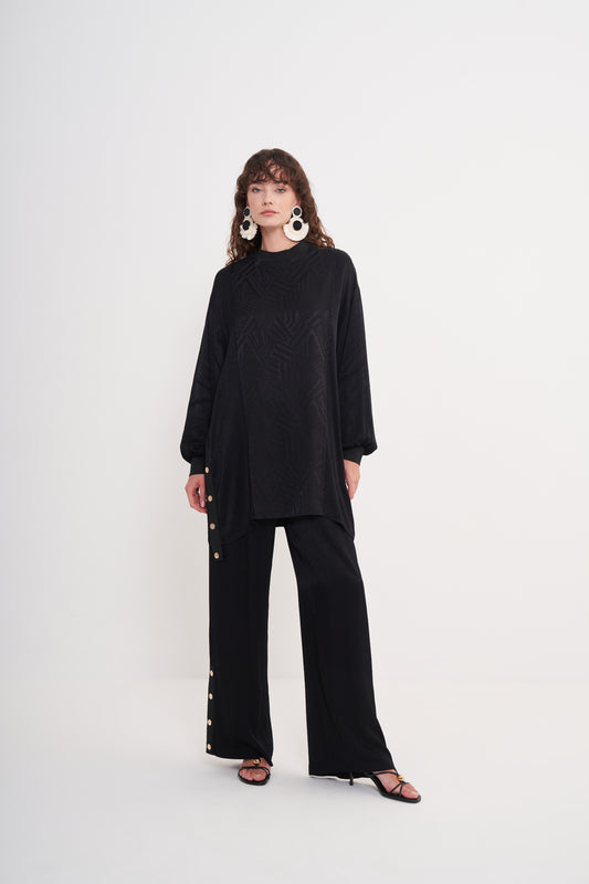 Kol ve Yaka Triko Detaylı Jakarlı Takım - siyah