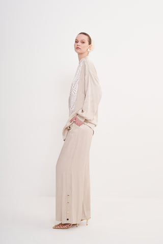 Kol ve Yaka Triko Detaylı Jakarlı Takım - bej