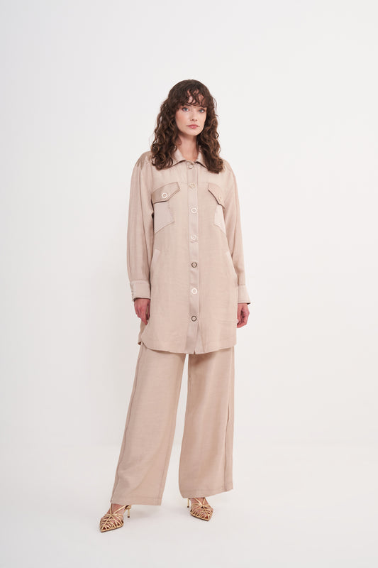 Cep Görünümlü Aksesuar Detaylı Takım - bej