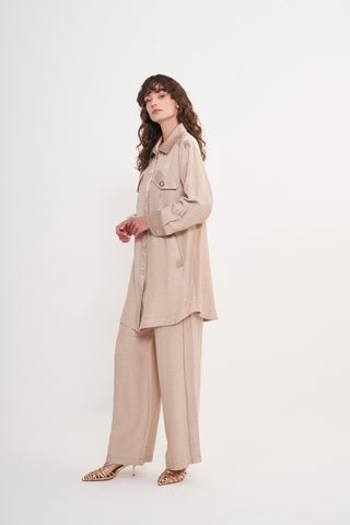 Cep Görünümlü Aksesuar Detaylı Takım - bej