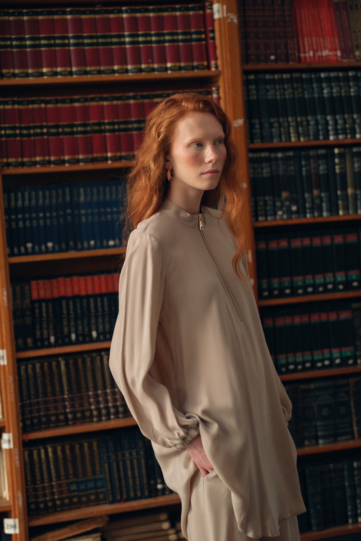 Fermuar Detaylı Kupra Takım - bej