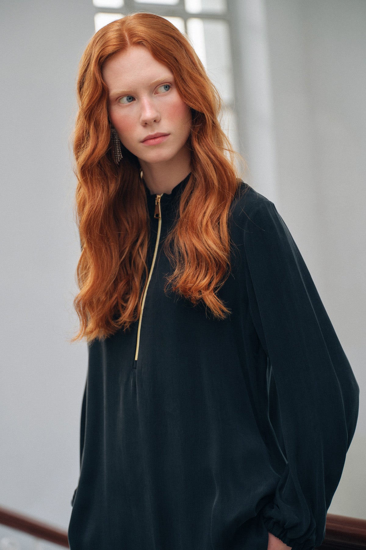 Fermuar Detaylı Kupra Takım - siyah