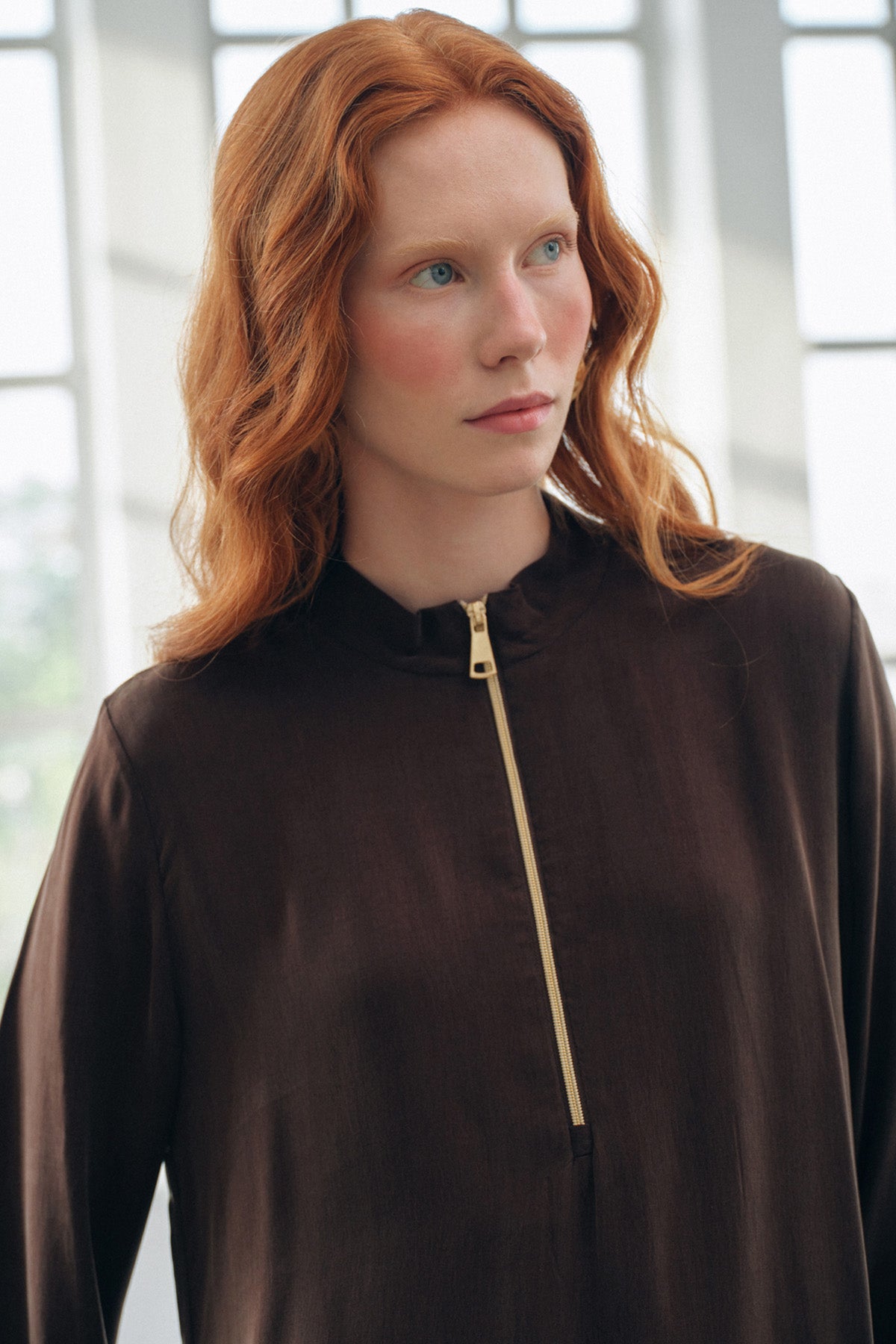 Fermuar Detaylı Kupra Takım - kahve