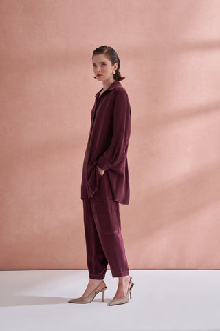 İpek Kupra Cep Detaylı Takım - bordo