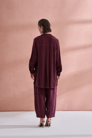 İpek Kupra Cep Detaylı Takım - bordo