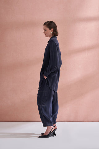 İpek Kupra Cep Detaylı Takım - lacivert