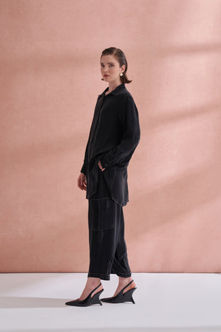 İpek Kupra Cep Detaylı Takım - siyah