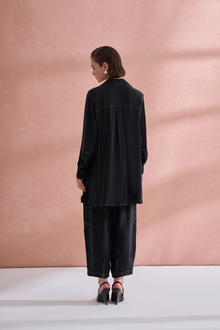 İpek Kupra Cep Detaylı Takım - siyah