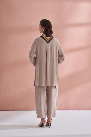 İpek Kupra Cep Detaylı Takım - bej