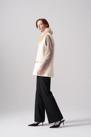 Kürk Yakalı Angora Yelek - ekru