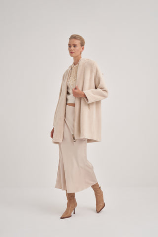 Ön ve Cep Büyük Fermuarlı Kısa Kaban - açık bej