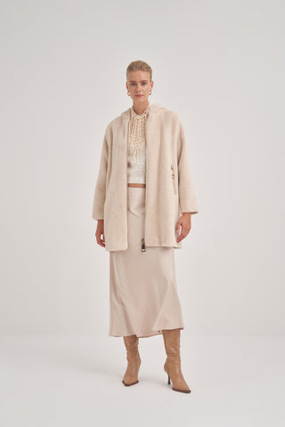 Ön ve Cep Büyük Fermuarlı Kısa Kaban - açık bej