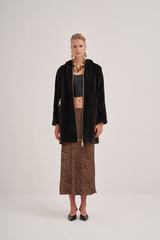 Ön ve Cep Büyük Fermuarlı Kısa Kaban - siyah