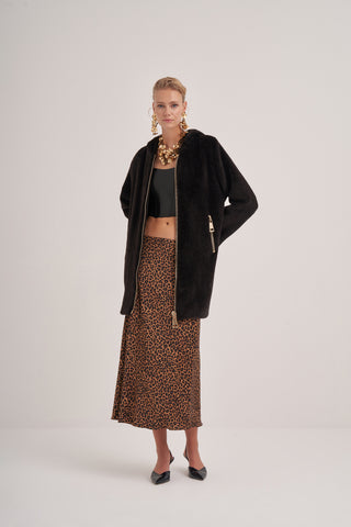 Ön ve Cep Büyük Fermuarlı Kısa Kaban - siyah