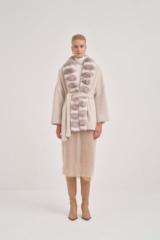 Vizon Kürk Detaylı Triko Hırka - Bej