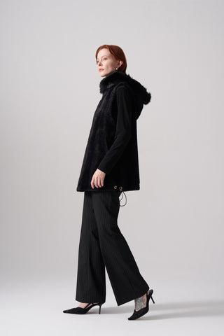 Kapüşonlu Angora Yelek - siyah