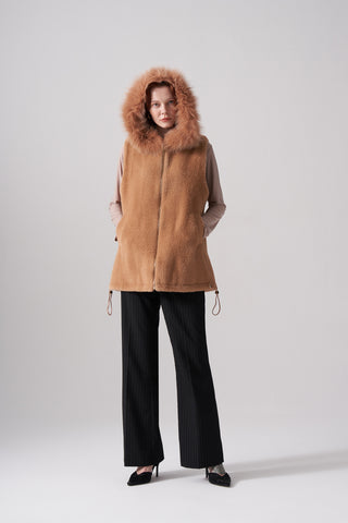 Kapüşonlu Angora Yelek - fındık