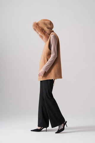 Kapüşonlu Angora Yelek - fındık