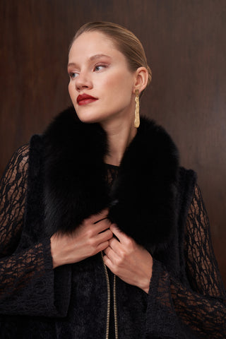 Fermuar ve Kürk Detaylı Angora Yelek - siyah