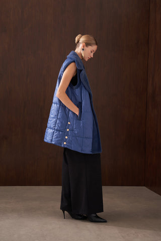 Kapitone ve Angora Kombinli Yelek - indigo