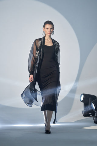 Çiçek Desenli Taş İşleme Taş Detaylı Abaya - siyah