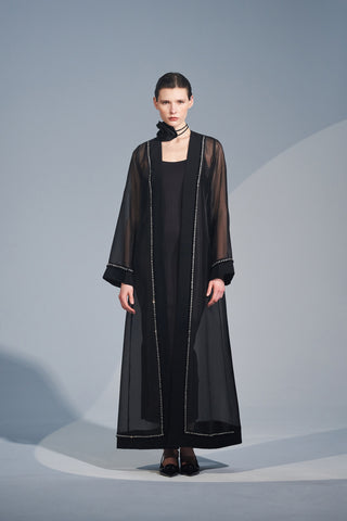 Taş İşlemeli Organze Abaya - siyah