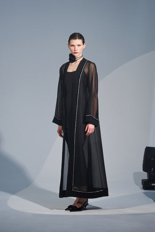 Taş İşlemeli Organze Abaya - siyah