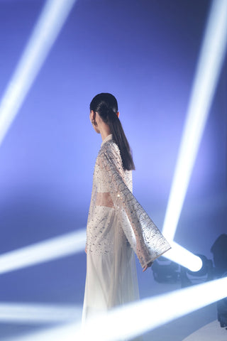 Taş Baskılı Tül Abaya - bej