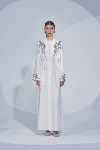 Kol Uçları ve Omuz Taş İşleme Detaylı Abaya - ekru
