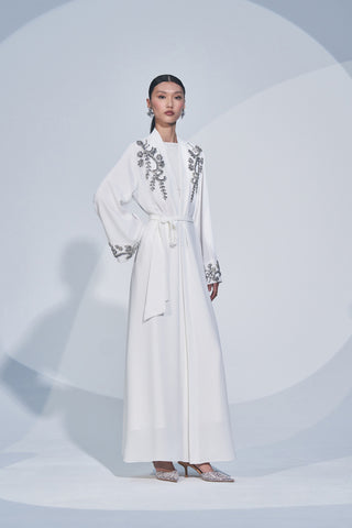 Kol Uçları ve Omuz Taş İşleme Detaylı Abaya - ekru