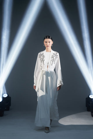 Kol Uçları ve Omuz Taş İşleme Detaylı Abaya - ekru