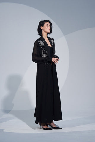 Kolları Şifon ve Omuzdan Aşağı Taş İşleme Detaylı Abaya - siyah