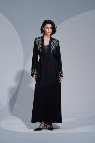 Kol Uçları ve Omuz Taş İşleme Detaylı Abaya - siyah