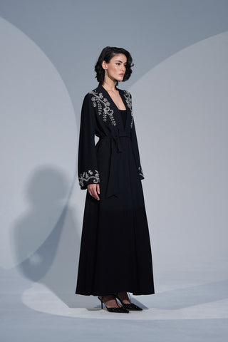 Kol Uçları ve Omuz Taş İşleme Detaylı Abaya - siyah