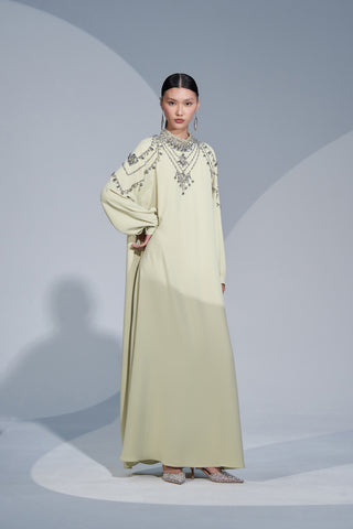 Yaka ve Omuz El İşi Taş Detaylı Elbise - mimoza