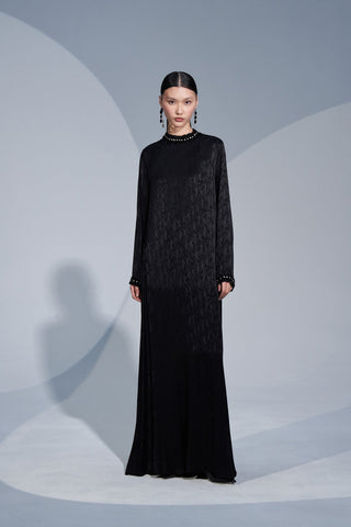 Kol Uçları ve Yakası El İşi Detaylı Elbise - siyah