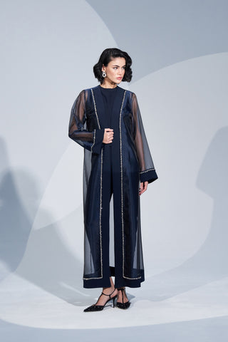 Taş İşlemeli Organze Abaya - lacivert