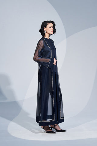 Taş İşlemeli Organze Abaya - lacivert