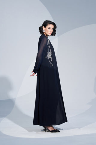 Kolları Şifon ve Omuzdan Aşağı Taş İşleme Detaylı Abaya - lacivert