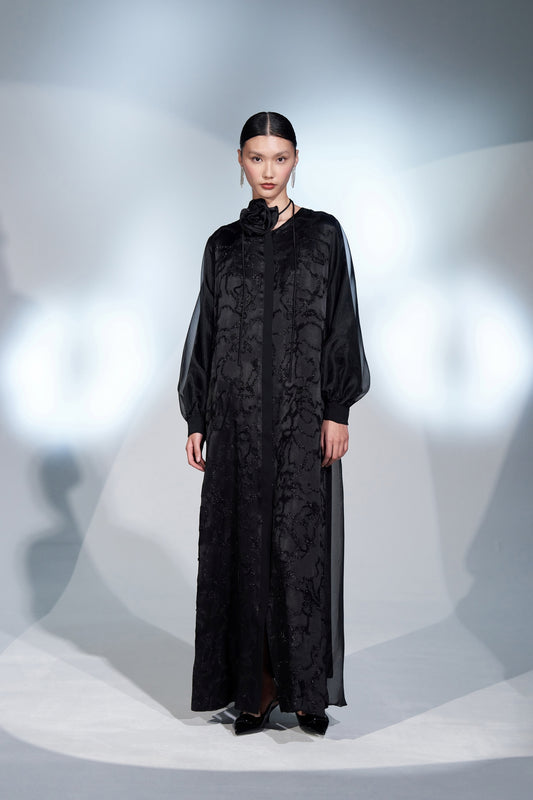 Desenli Kumaş Kolları Organze Ferace