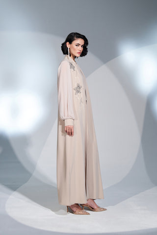 Kolları Şifon ve Omuzdan Aşağı Taş İşleme Detaylı Abaya - bej